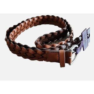 Ava & Viv Womens Braided Brown Faux Leather Belt Size 1X With Silver Buckle
